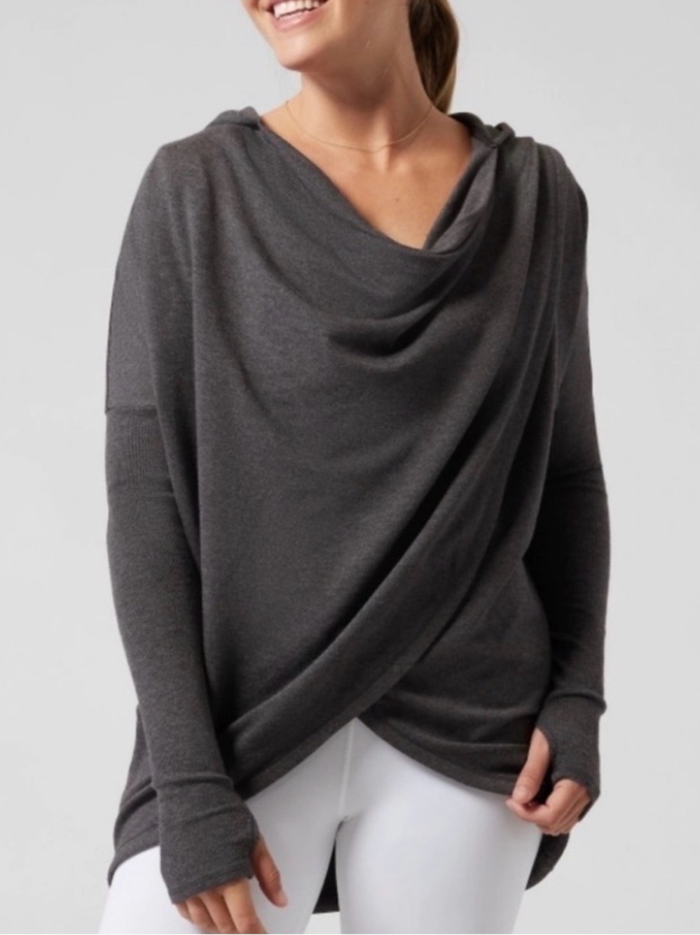 Athleta Purana Wrap Hooded Grey Sweatshirt Medium